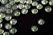 4 Stk. hellgrüne Rondell Lampwork Perlen ~12mm-20