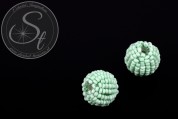 2 Stk. mit mintgrünen Glas Seed Beads handumwobene Perlen 18mm-20