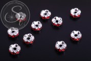 10 Stk. silberfarbene Spacer Perlen mit roten Strasssteinen 6mm-20