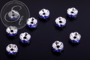 10 Stk. silberfarbene Spacer Perlen mit dunkelblauen Strasssteinen 6mm-20