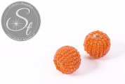 2 Stk. mit orangen Glas Seed Beads handumwobene Perlen 18mm-20