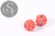 2 Stk. mit weiß/lachsfarbenen Glas Seed Beads handumwobene Perlen 18mm-20