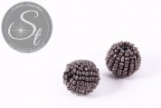 2 Stk. mit gunmetalfarbenen Glas Seed Beads handumwobene Perlen 18mm-20